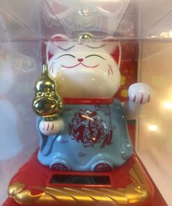 Fortune Waving Lucky Cat Blue Dress Solar 10.5 cm 1 piece