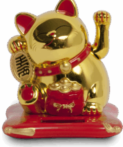 Fortune Waving Lucky Cat Gold Solar Cat 8.75 cm