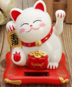 Fortune Waving Lucky Cat Yellow Solar 10.5 cm
