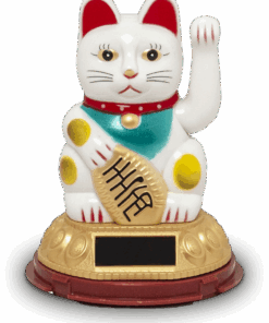 Fortune Waving Lucky Cat White Solar 10.5 cm