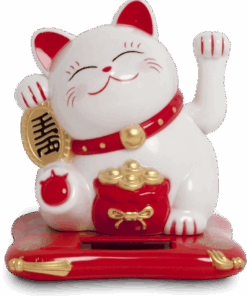 Fortune Waving Lucky Cat White Solar 10.5cm
