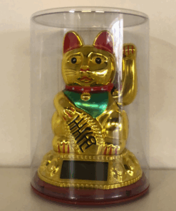 Fortune Waving Lucky Cat Gold Solar 10.5 cm