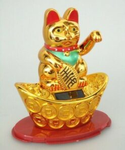 Fortune Waving Lucky Cat Gold Solar 11.25 cm