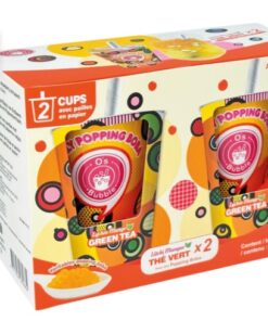 Taiwan Drinks based on Lychee Mango Green Tea with Jelly Popping Boba and paper straws  O's Bubble 480ml 1 cup