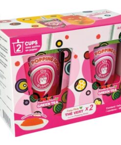 Taiwan Drinks based on Strawberry Peach Green Tea with Jelly Popping Boba and paper straws  O's Bubble 480ml 1 cup