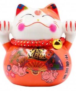 Ceramic Plutus Lucky Cat Orange 10cm