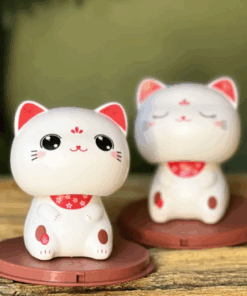 Fortune Cat Wobble Head Eyes Open Kawaii 9cm