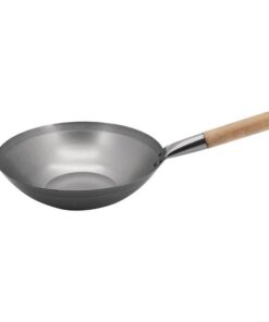 Wok Pan with Wooden Handle Flat bottom 13 inches 33 cm